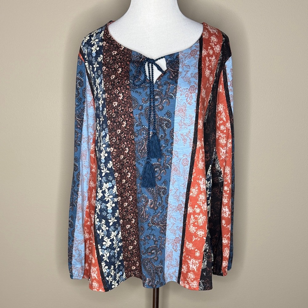 Farmers Market by Oneworld womens long sleeve boho floral multicolor blouse 2X.